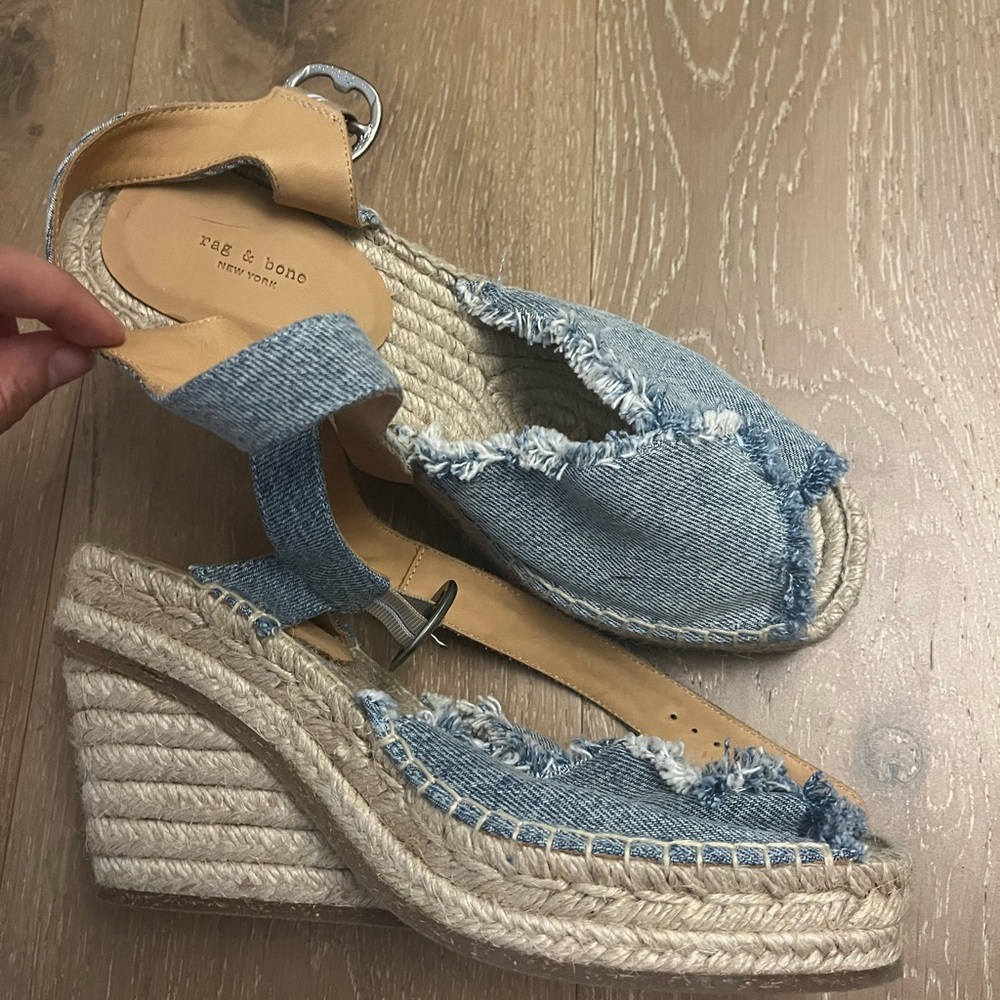 Rag & Bone Women's Blue Denim Espadrille Wedges
